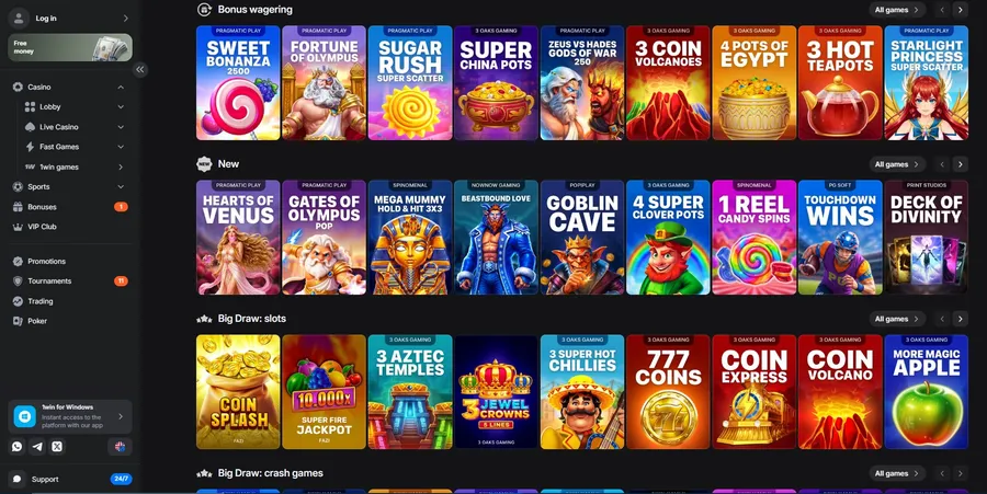 1Win's bonus wagering game category alongside newly added slots, where bonus funds can be played toward the wagering requirement